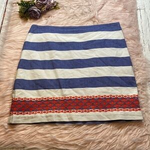 Vineyard Vines Blue and White Striped Mini Skirt with Orange Accents